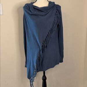 Lovestitch boho lagenlook cross front fringe cowl neck cardigan sweater SZ SM
